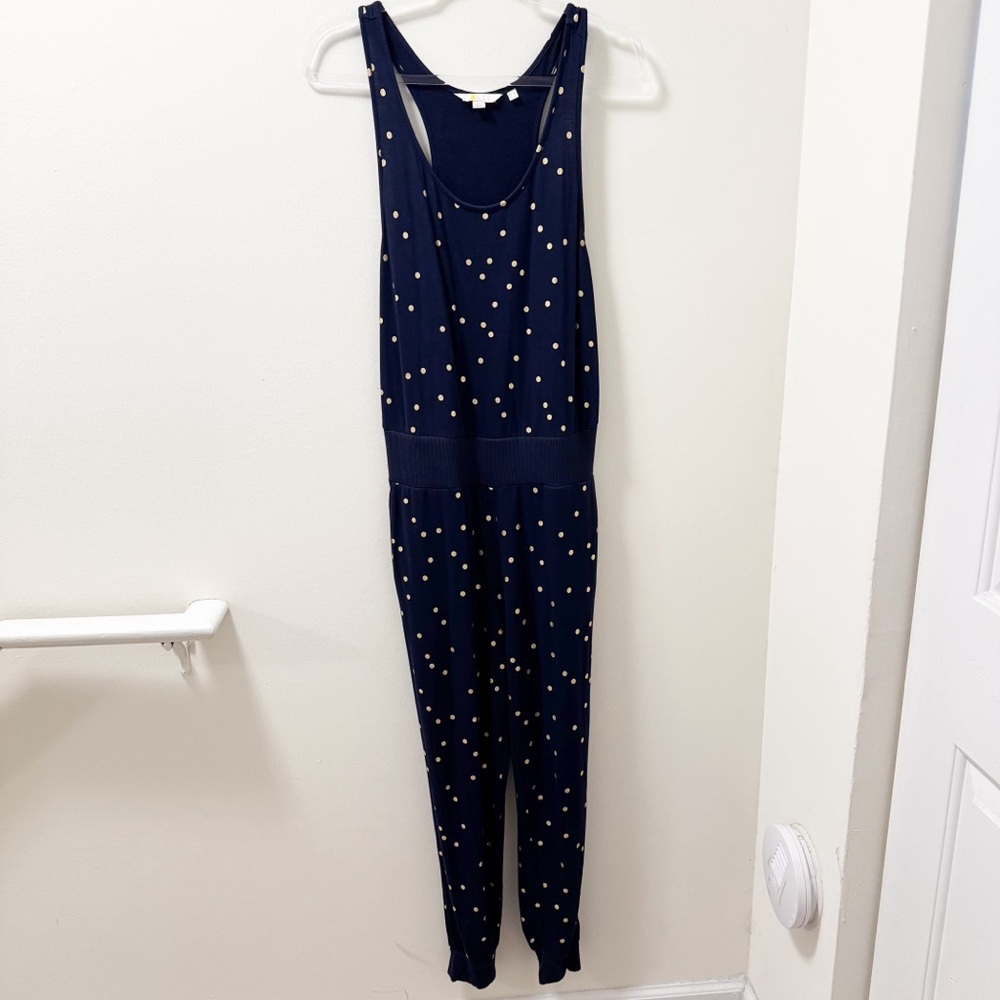 Boden Rachel Jersey Jumpsuit - Navy Scattered Foil Spot - Size 8R - Picture 1 of 4